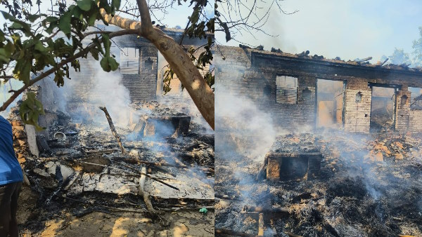 house caught fire while trying to drive away a snake in banda district of UP