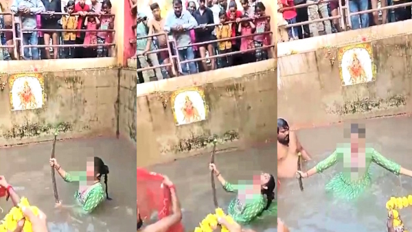 viral video of girl cutting her own tongue with sword in Khargone of MP went viral 