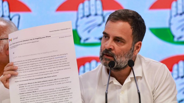 Rahul Gandhi attacks PM Modi on iphone hacking alert adani