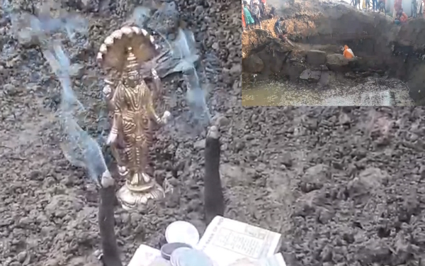 ancient idol of Lord Vishnu was found in the excavated soil in puranpur of pilibhit