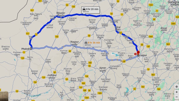  jaipur to phalodi distance