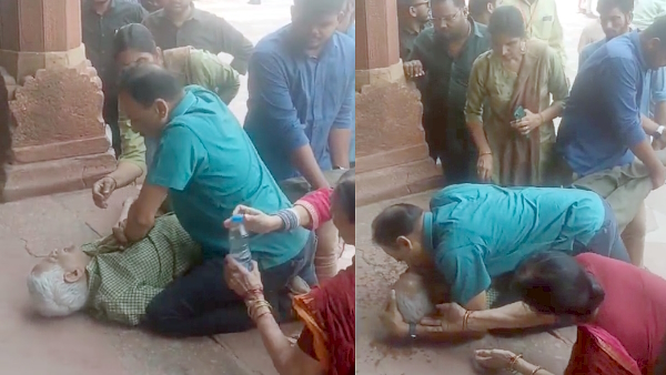 viral video of son saving Elderly man life by giving CPR in Taj Mahal viral video of son saving Elderly man life by giving CPR in Taj Mahal