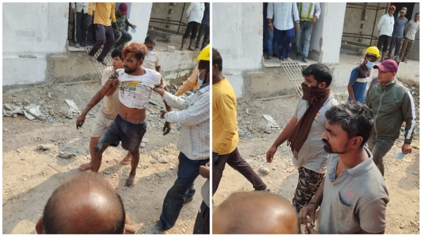 Chemical explosion in under construction airport building rescue of workers trapped in poisonous gas