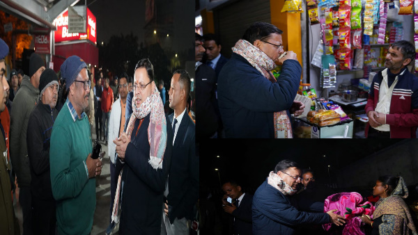 CM pushkar Dhami style, inspection ISBT night, feedback sip of tea distributed blankets to the needy.