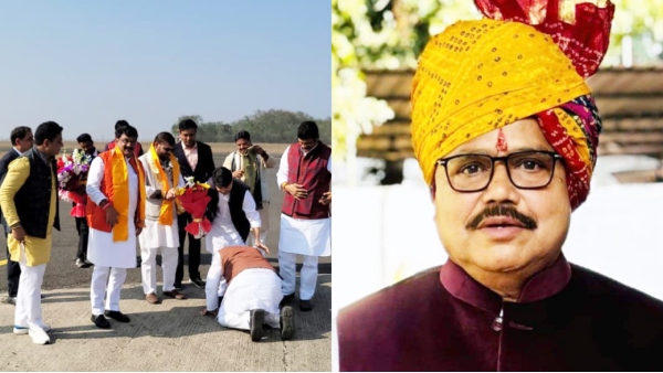 Scindia Pradyuman Tomar head in feet