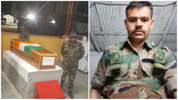 Sagar Thousands of people gathered to bid farewell to martyr Rajesh Yadav 4 year old son