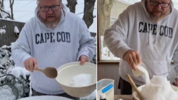 Ice cream from outside snow