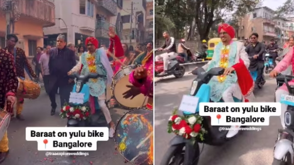 Groom comes in yulu bike