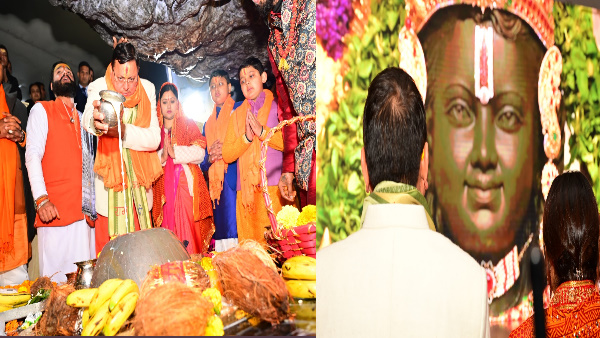 sri ram mandir CM pushkar Dhami did virtual darshan from Tapkeshwar temple, said this after worship, archana and yagya with family.