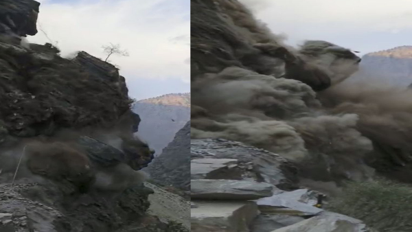 Uttarakhand news badrinath highway entire mountain slipped came down chaos boulder fell, watch video Uttarakhand news badrinath highway entire mountain slipped came down chaos boulder fell, watch video