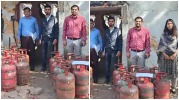 Action taken against refilling center for filling gas illegally, domestic cylinders machine seized