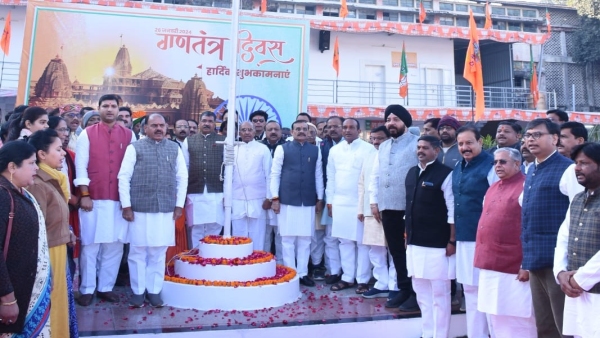 BJP State President VD Sharma hoisted the flag at BJP office on Republic Day