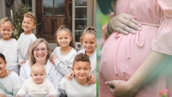 Woman giving birth to babies
