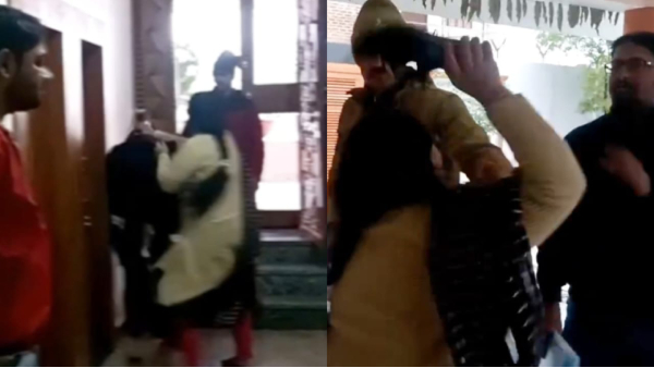 husband girlfriend wife slippers beaten satna