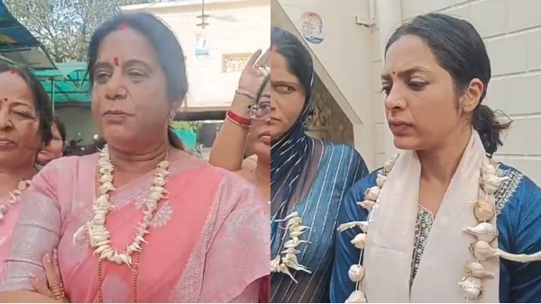 Rewa Congress garlic garland protest