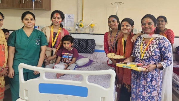 Children undergoing cancer treatment at AIIMS Bhopal celebrated Holi with doctors and staff