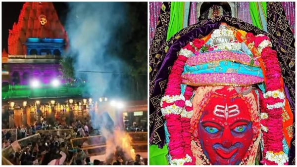 Mahakal colored in the colors of Holi crowd of devotees gathered to visit the temple