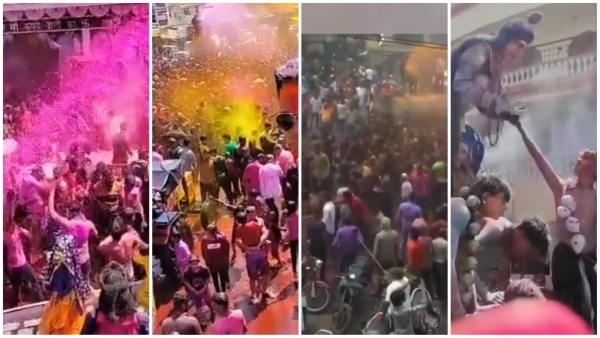 Colors and gulal rained heavily on Rang Panchami tableau of Braj Holi was included in the moving ceremony