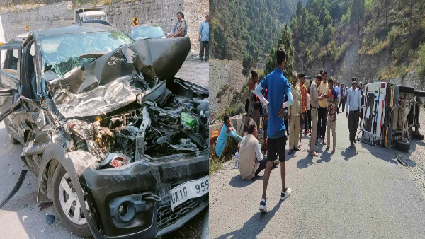 Rishikesh-Gangotri National Highway accident 6 injured collision car bus 11 injured Max overturning