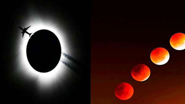 Airplane passes near total solar eclipse