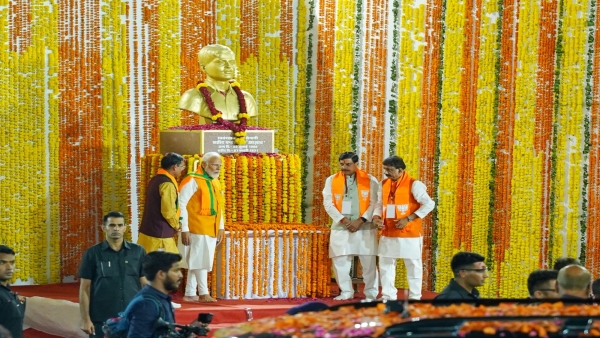 PM Narendra Modi did a historic road-show for BJP candidate Alok Rajak Samaj showered flowers