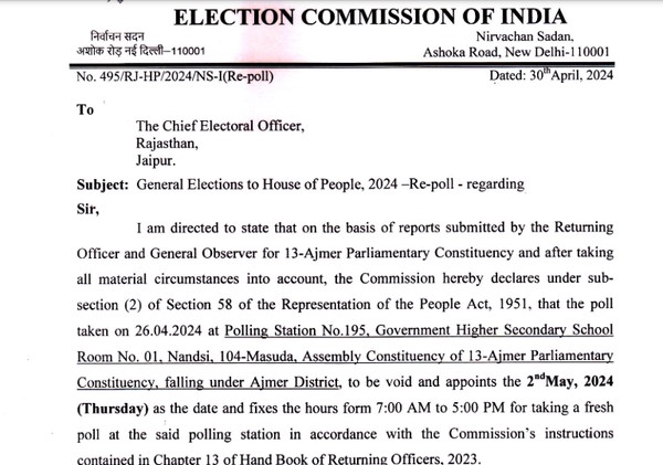 Re-polling in Village Nandsi of Ajmer Re-polling in Village Nandsi of Ajmer