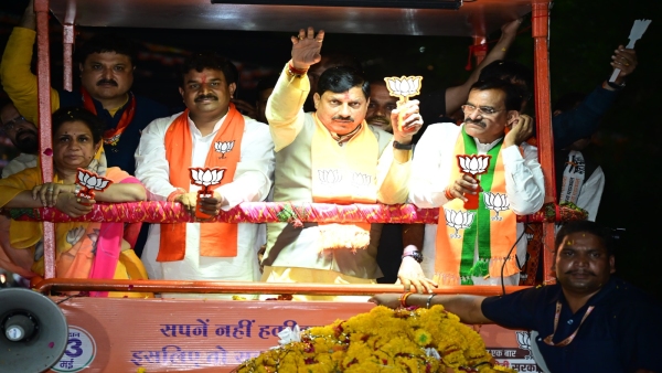 CM Mohan Yadav conducted a road show in Dewas for Dewas Lok Sabha candidate Mahendra Singh Solanki