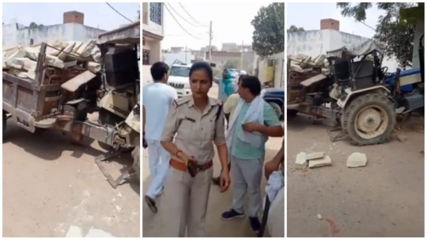 Incident with tractor-trolley with TI Action on illegal transportation of stones in Morena