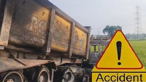Kashipur news Heavy collision between two dumpers National Highway 74 dumper driver burnt death fire