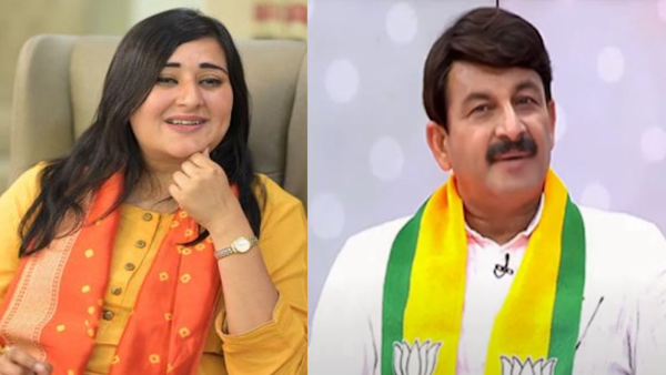 Bansuri Swaraj and Manoj Tiwari Bansuri Swaraj and Manoj Tiwari