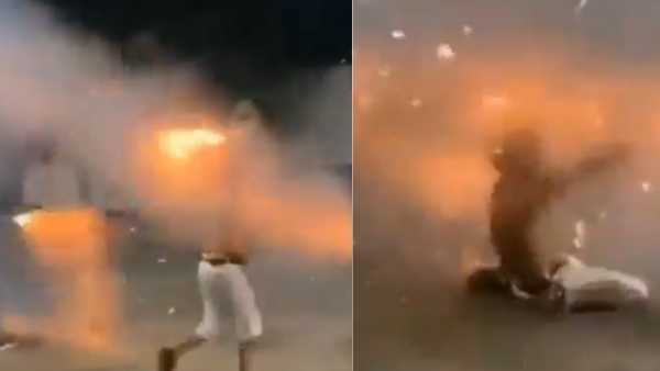 Man with crackers on head