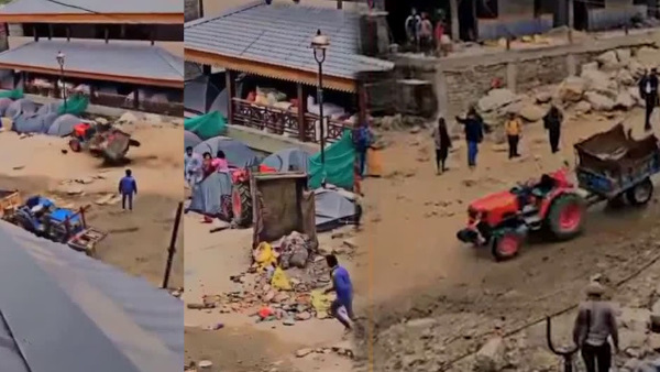 Kedarnath Dham video Tractor ran on footpath without driver wheel entered inside tents chaos