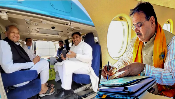 bhajan lal sharma on helicopter