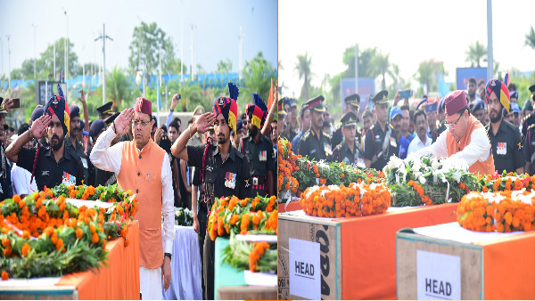 DEHRADUN NEWS mortal remains five martyrs reached Jolly Grant Airport CM PUSHKAR Dhami paid tribute along with the guard of honour DEHRADUN NEWS mortal remains five martyrs reached Jolly Grant Airport CM PUSHKAR Dhami paid tribute along with the guard of honour