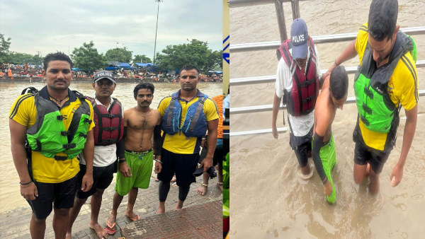 While taking Ganga water Kanwaria started flowing in strong current Ashiq Ali saved it SDRF handled the situation like this today