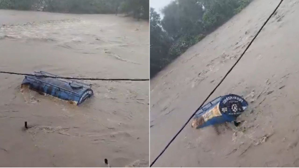 Khargone river washed away water tanker