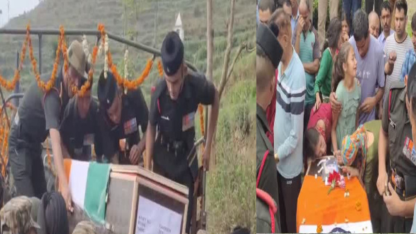Soldier Bhupendra Singh martyred in Ladakh cremated military honours son paid tribute while crying Soldier Bhupendra Singh martyred in Ladakh cremated military honours son paid tribute while crying