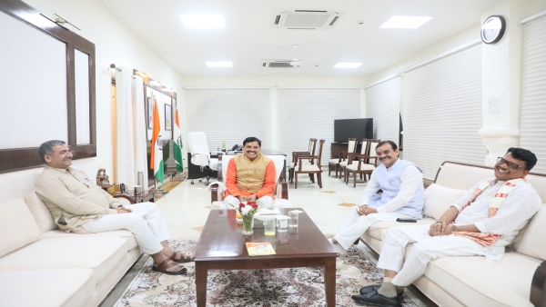 Minister Nagar Singh Chauhan appeared happy after meeting CM Mohan Yadav