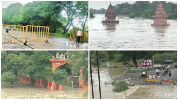 Heavy rain in mp orange alert in 6 districts temples submerged in Vidisha raisen narmadapuram