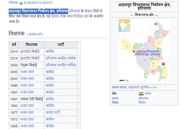 Adampur Assembly Constituency Haryana