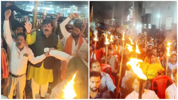 Jagrut Hindu Manch burnt effigy of Pakistan Kesavani- Hindus are safe in Bangladesh because of Modi