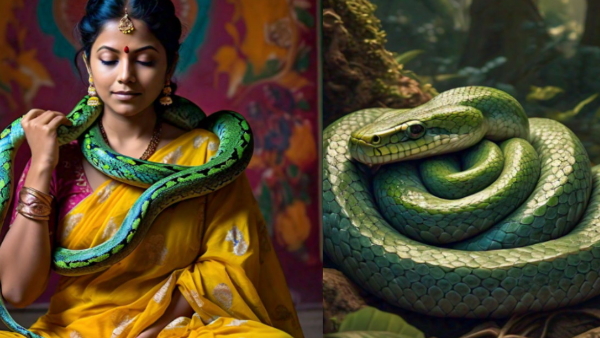 woman feeding snake