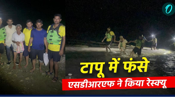 rishikesh news how three people goats trapped on island due rising river water level sdrf rescued