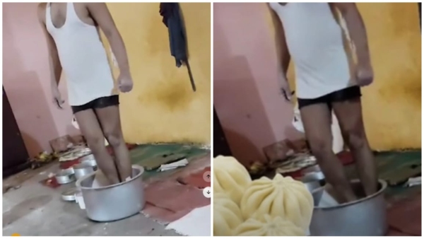 Video of kneading flour with feet to make momos goes viral accused in custody
