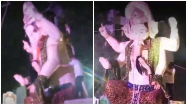 Ganesh idol fell due to pothole on the road commotion Minister Pradumna Singh Tomar