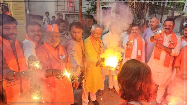 Victory in Haryana celebration in Banaras