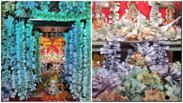 Mahalaxmi temple decorated with currency notes worth 1 crore 47 lakhs on Dhanteras in Ratlam