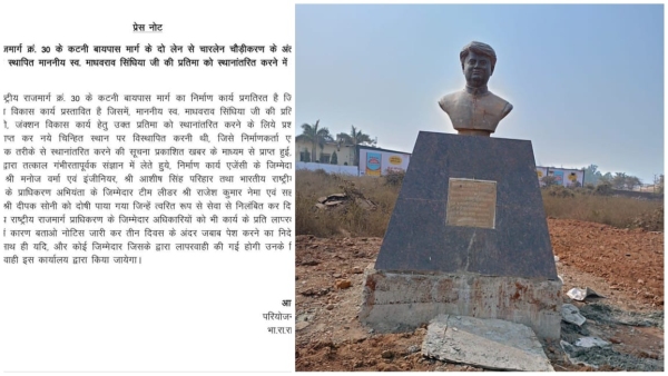 Transfer of statue of Madhavrao Scindia on Katni bypass road NHAI employees suspended
