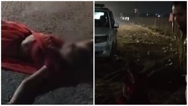 Woman lying on the road under the influence of alcohol moved away after efforts by police Woman lying on the road under the influence of alcohol moved away after efforts by police
