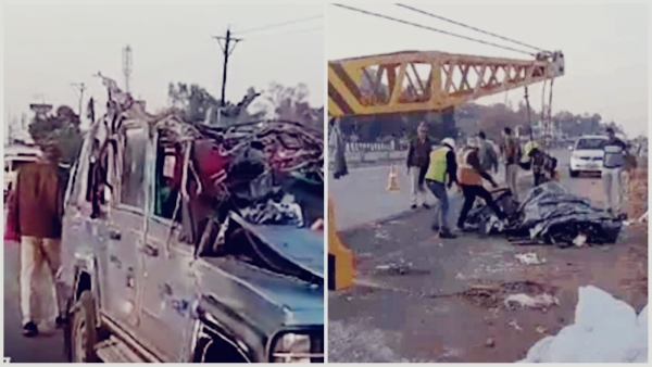 Jeep and bus accident in Jabalpur devotees were returning from Prayagraj Mahakumbh to Karnataka Jeep and bus accident in Jabalpur devotees were returning from Prayagraj Mahakumbh to Karnataka